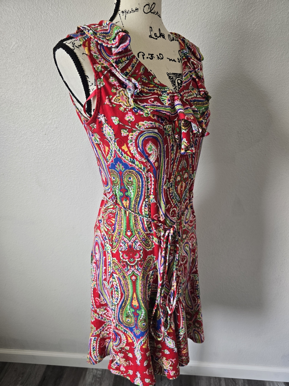 Lauren Ralph Lauren dress Size S Paisley Ruffled Collar Belted - Picture 5 of 9